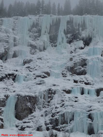 The Farside ice climbs up the Takkakaw Falls road near Field, BC