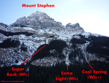 overview of Mt Stephen ice climbs.