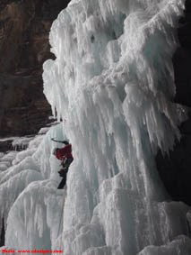 Ice climber on the first pitch of Whiteman Falls
